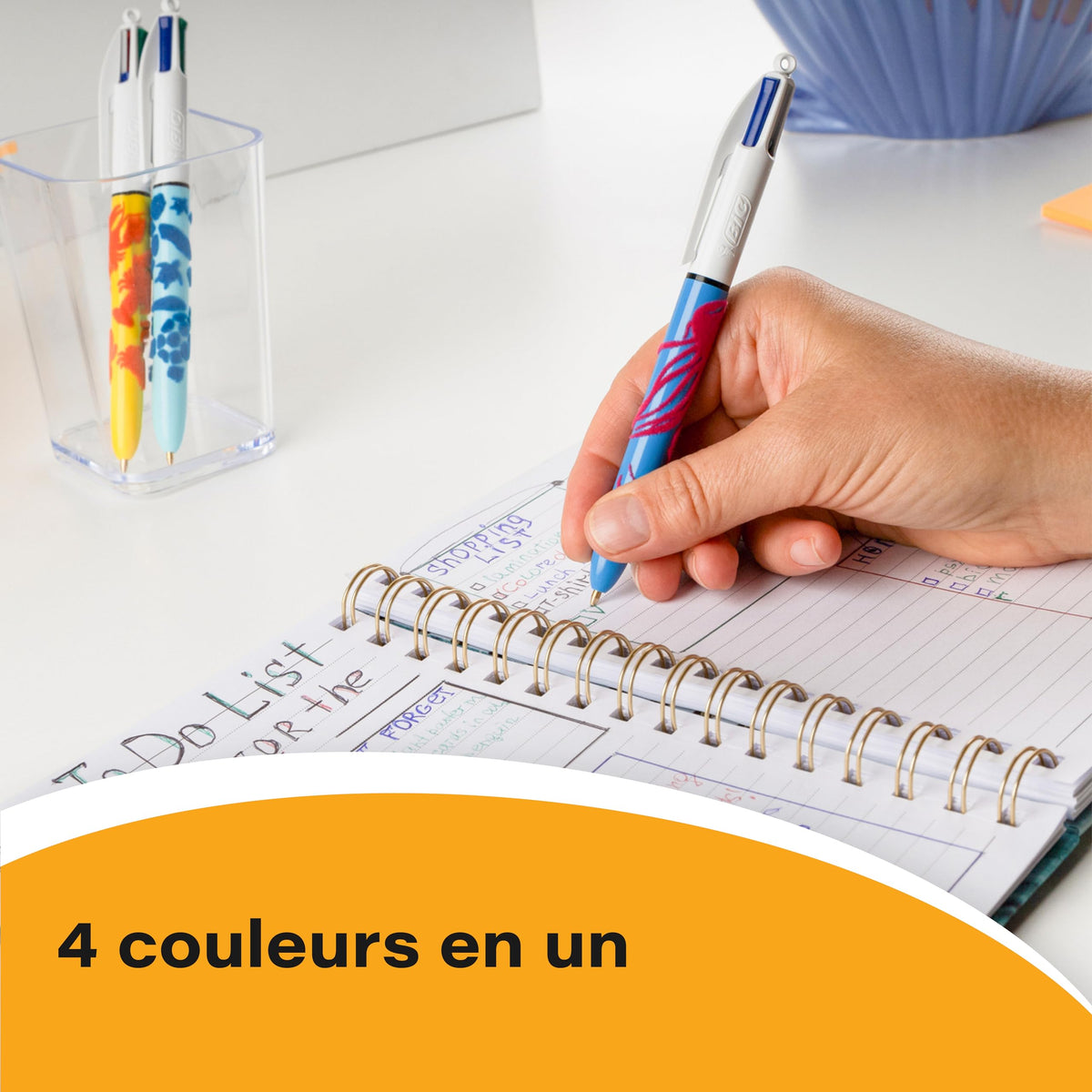 BIC 4 Colours Velours Ball Pens Medium Point (1.0 mm) - Assorted Barrel Designs, Pack of 3, Black