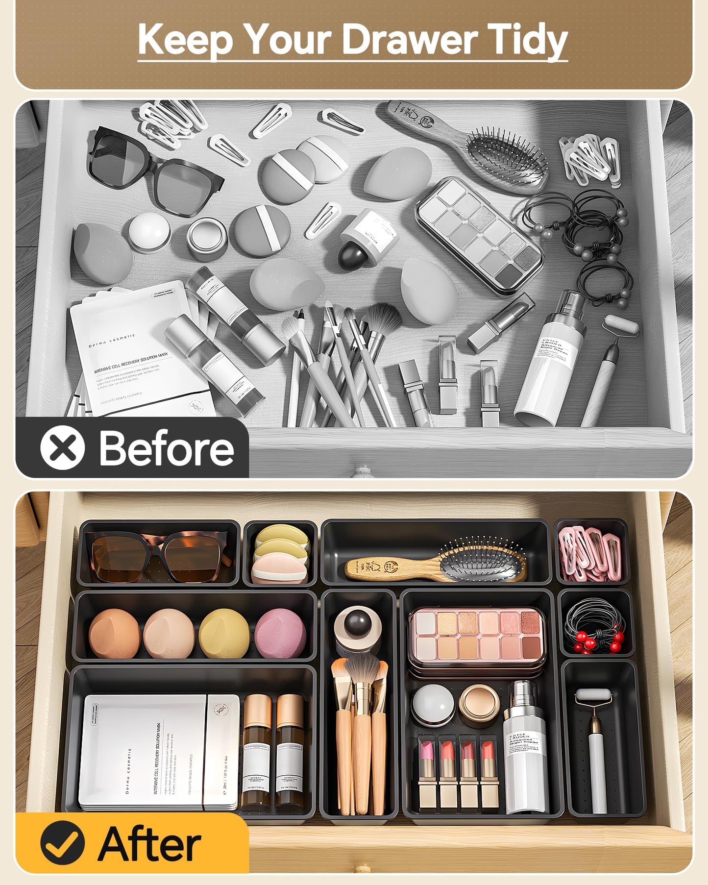 KEMETHY 25 PCS Plastic Drawer Organizers Set, 4 Sizes Vanity Organizer