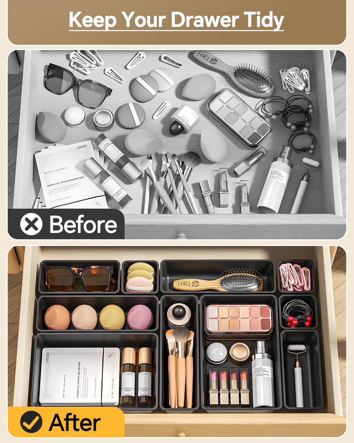 KEMETHY 25 PCS Plastic Drawer Organizers Set, 4 Sizes Vanity Organizer