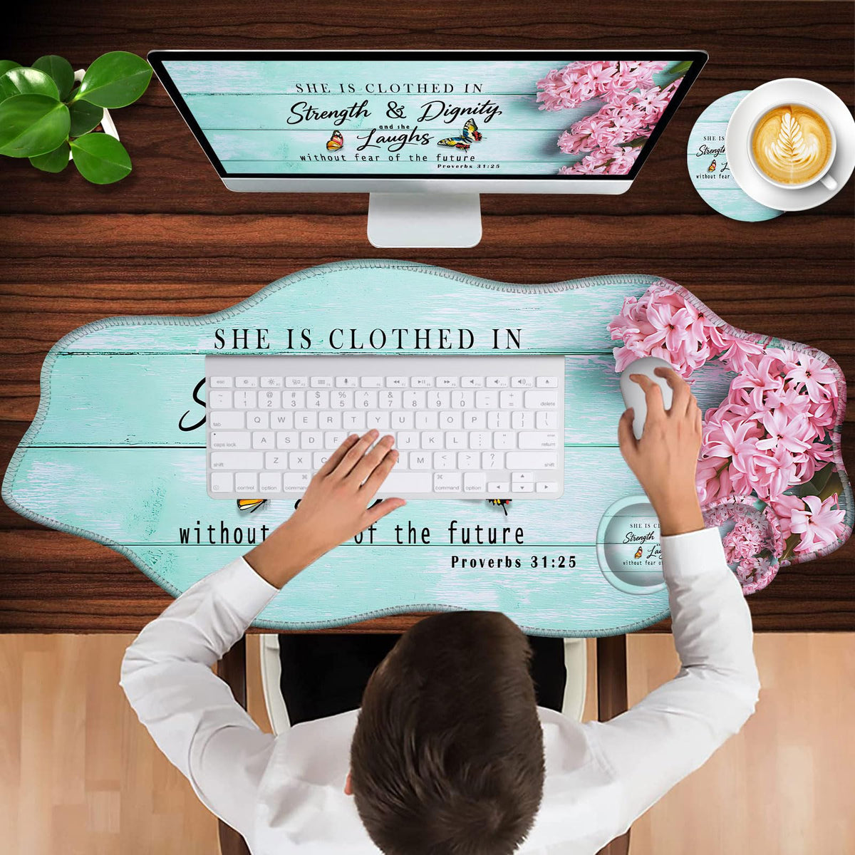 CICPLKSE Mouse Pad with Wrist Support + Desk Mat + Coaster 3 in 1 Set, XXL Large Gaming Mousepad