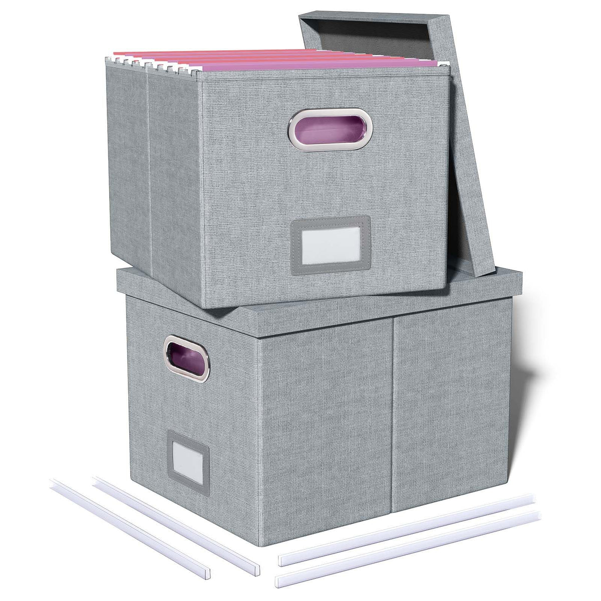 2 Pack File Storage Organizer, Filing Box, Portable File Box with Lid, Fit for Letter/Legal File