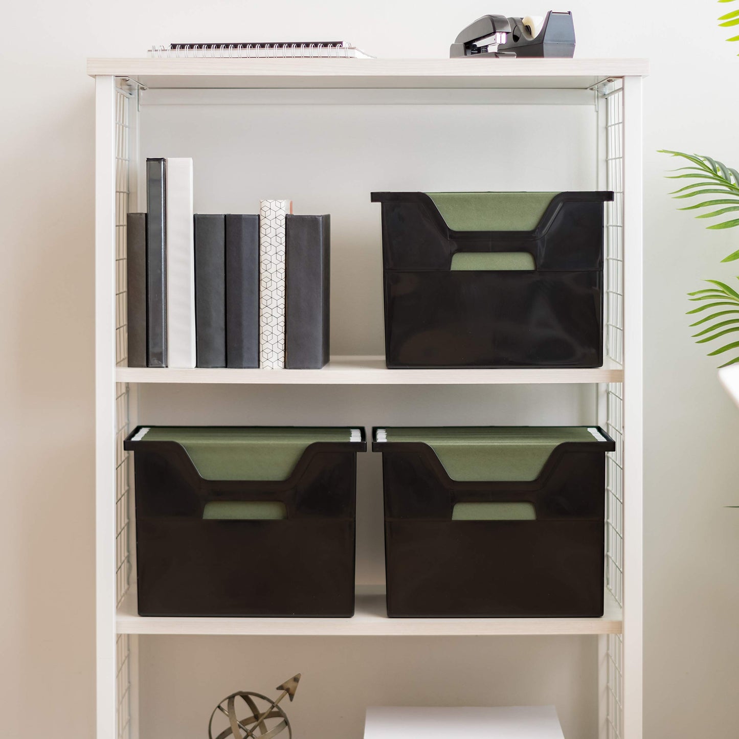 IRIS USA 4-Pack Large Desktop File Box with Open Lid, Black
