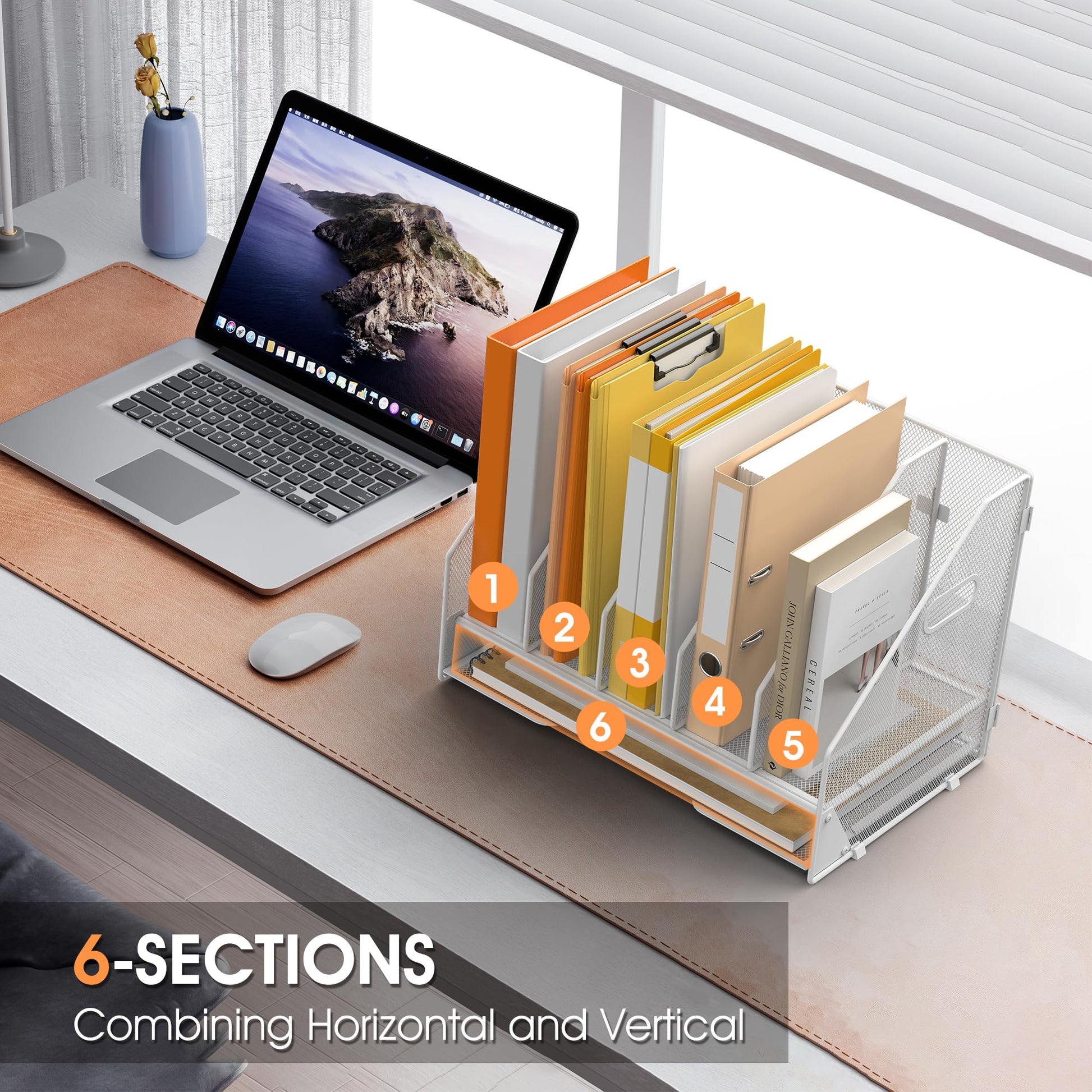 OrgMate 5 Vertical Mesh Desk Organizer with Paper Letter Tray, White