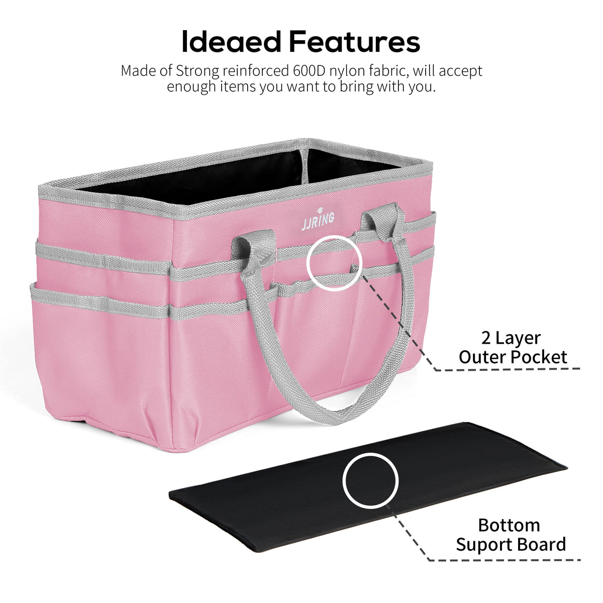 JJRING 600D Nylon Craft & Art Organizer Tote Bag With Pockets, Pink