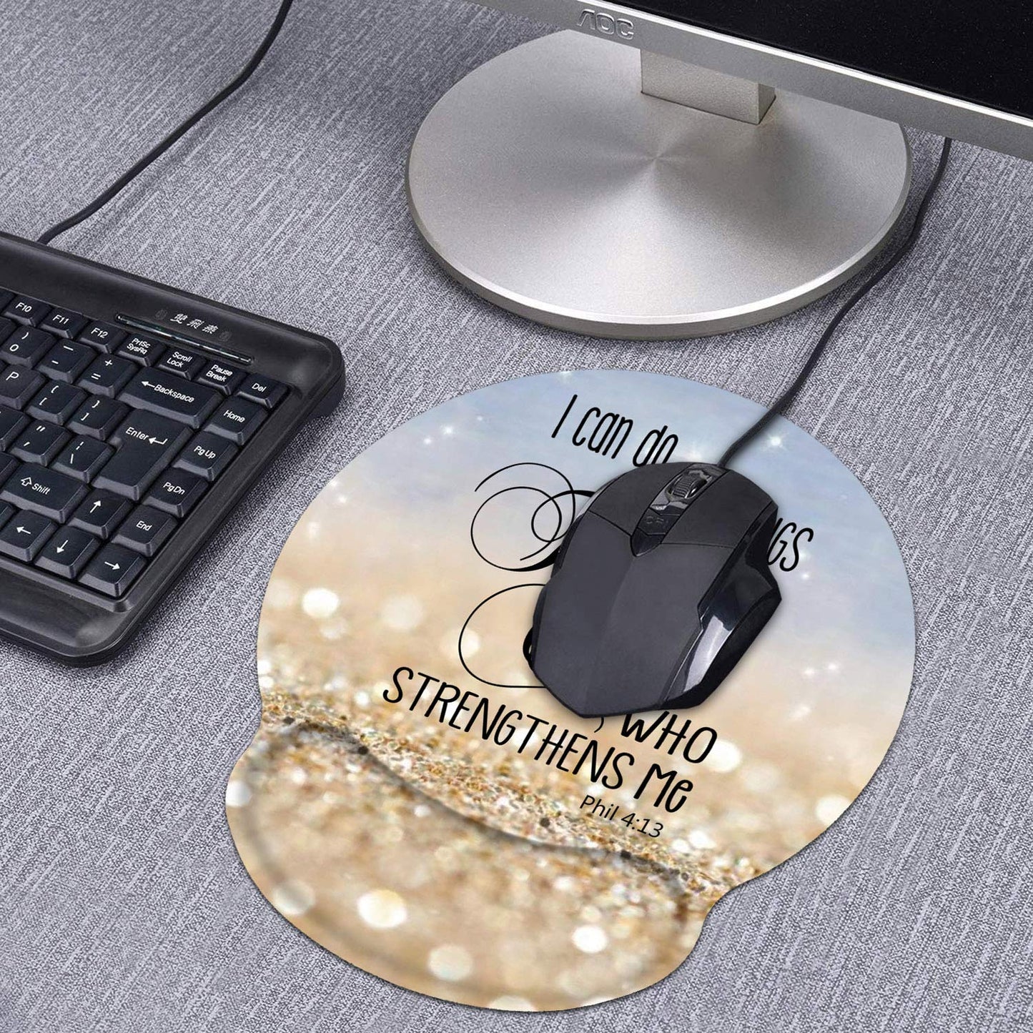 Ergonomic Mouse Pad Wrist Support and Coasters Set, Cute Wrist Rest Pad with Non-Slip PU Base for