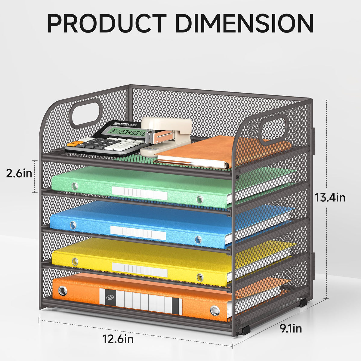 Lavatino 5 Tray Desk File Organizer, Mesh Paper Sorter Letter Tray Organizer with Handle, Desktop