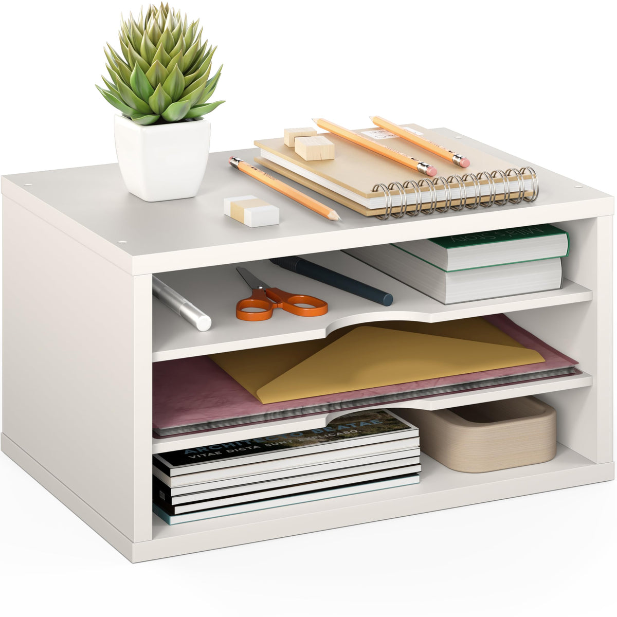 Ballucci File Organizer, 3-Tier Document Paper Sorter, Stackable Wood Desk Organizer, Mail Sorter