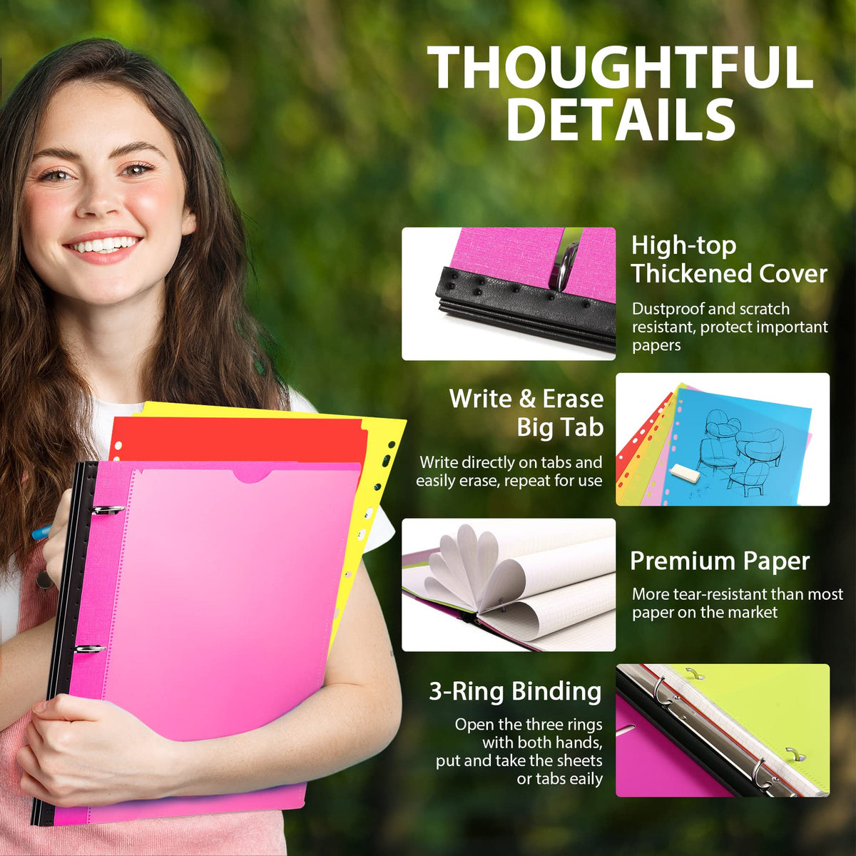 WOT I 2-Pack Telescoping 3 Ring Binder Notebooks, Pink