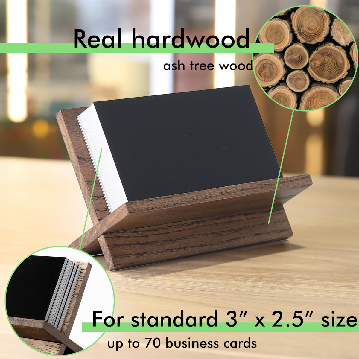 TOROS store Set of 3 Business Card Holders for Desk - Brown Wood Small Cards Holder, Professional