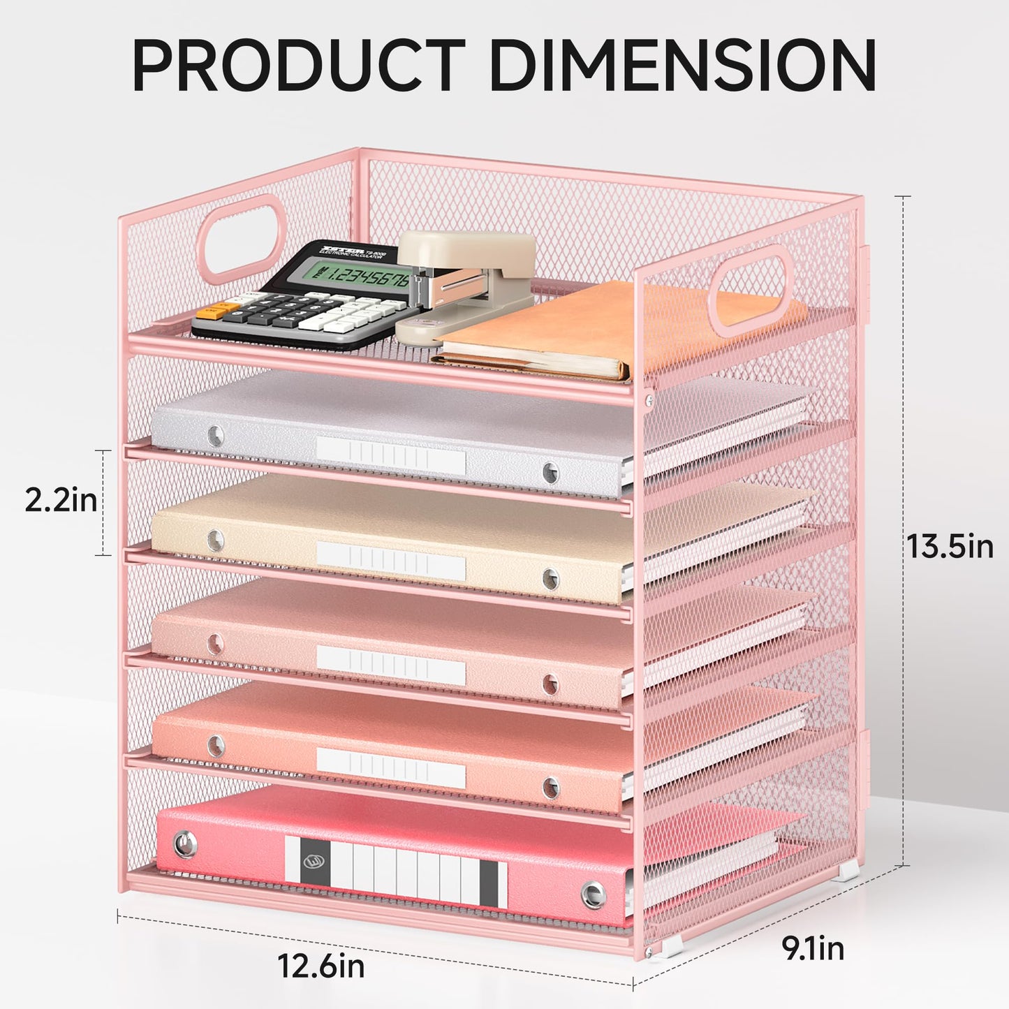 6 Tray Paper Organizer Letter Tray with Handle - Mesh Desk File Organizer, Paper Sorter Organizer