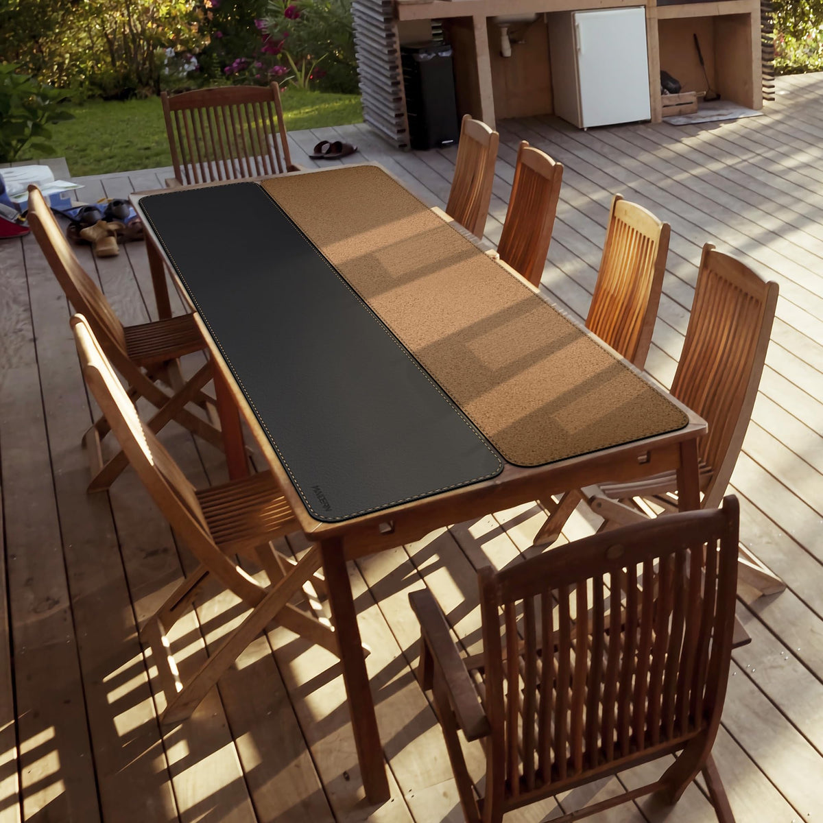 MAIDERN Cork & Leather Desk Mat, 78.7” x 15.7” Reversible Desk Pad (Black)
