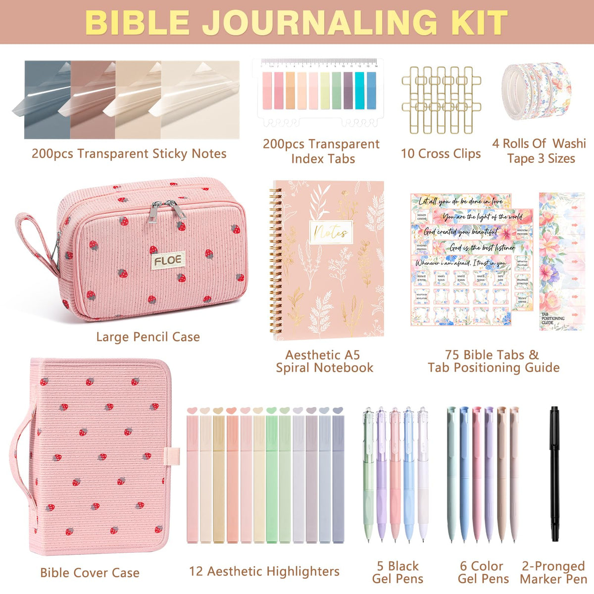 Bible Study Supplies Journaling Annotation Kit w/Bible Cover Case for Women
