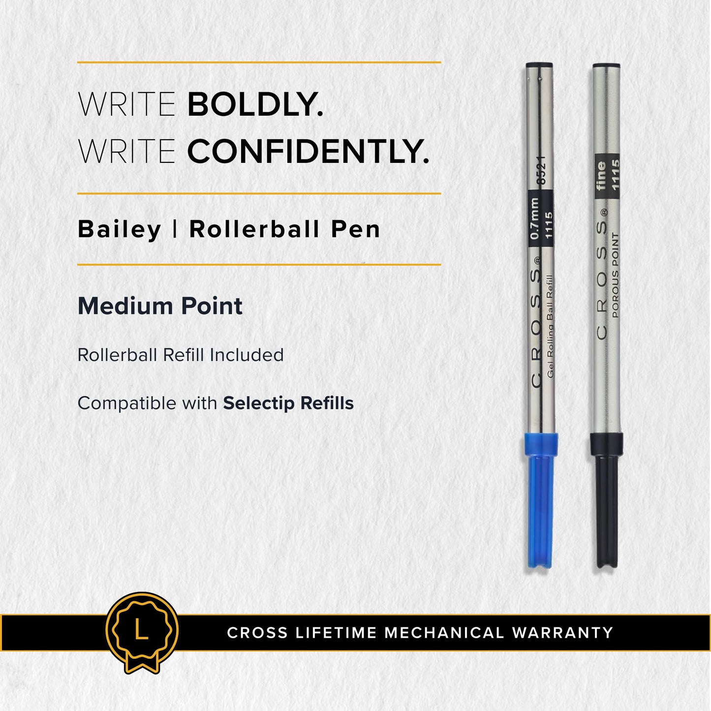 Cross Bailey Blue Lacquer Rollerball Pen, Medium Point, Black Ink