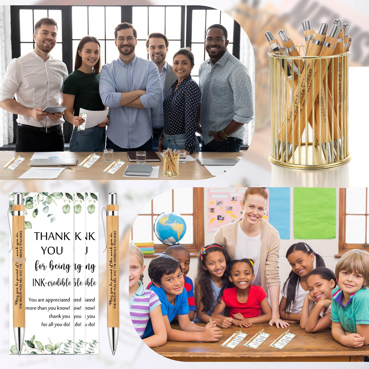 Yeaqee 36 Sets 36 Sets Bamboo Pens with Thank You Card, May You