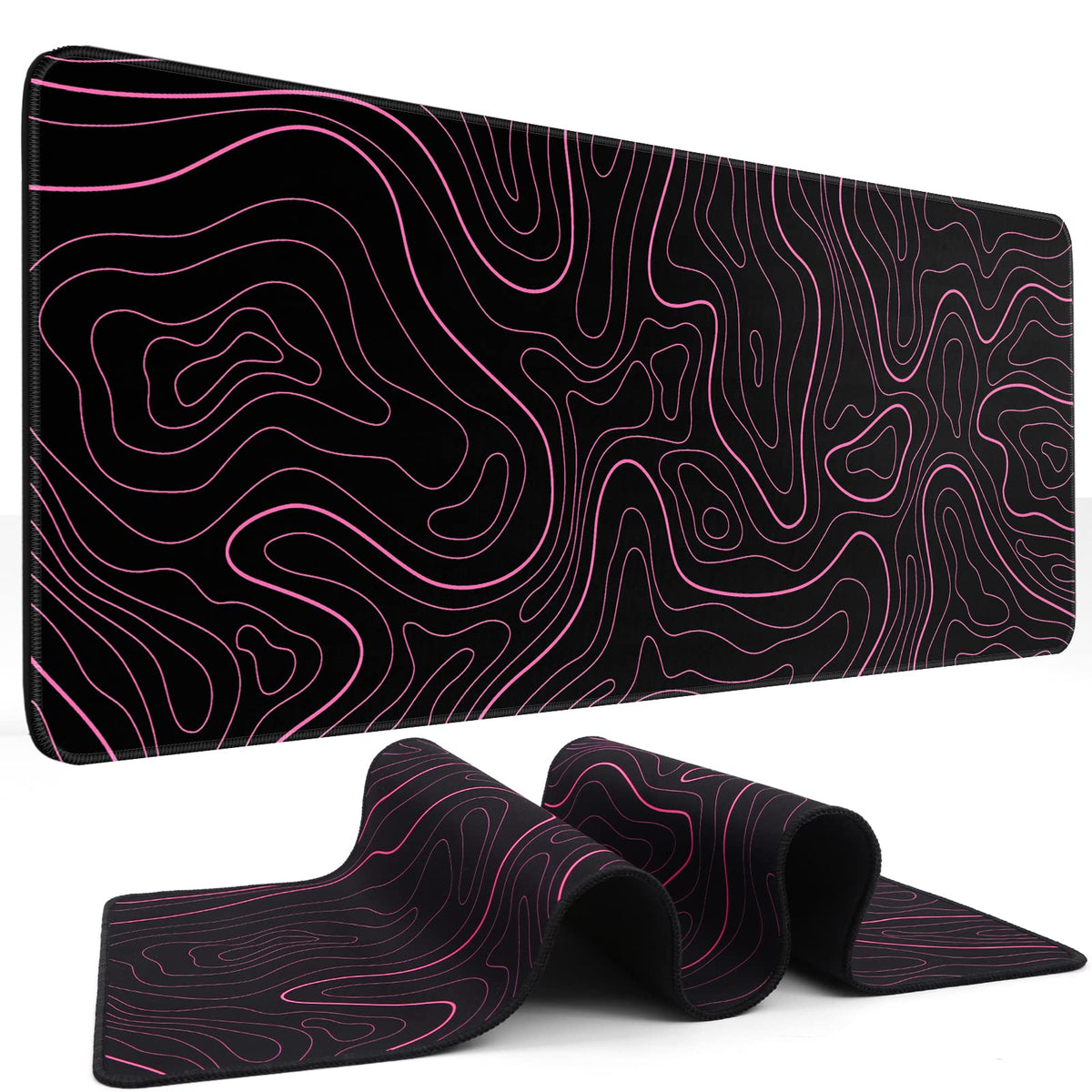 DIGSOM Gaming Mouse Pad, Black with Red Topographic Line, 31.5x11.8in
