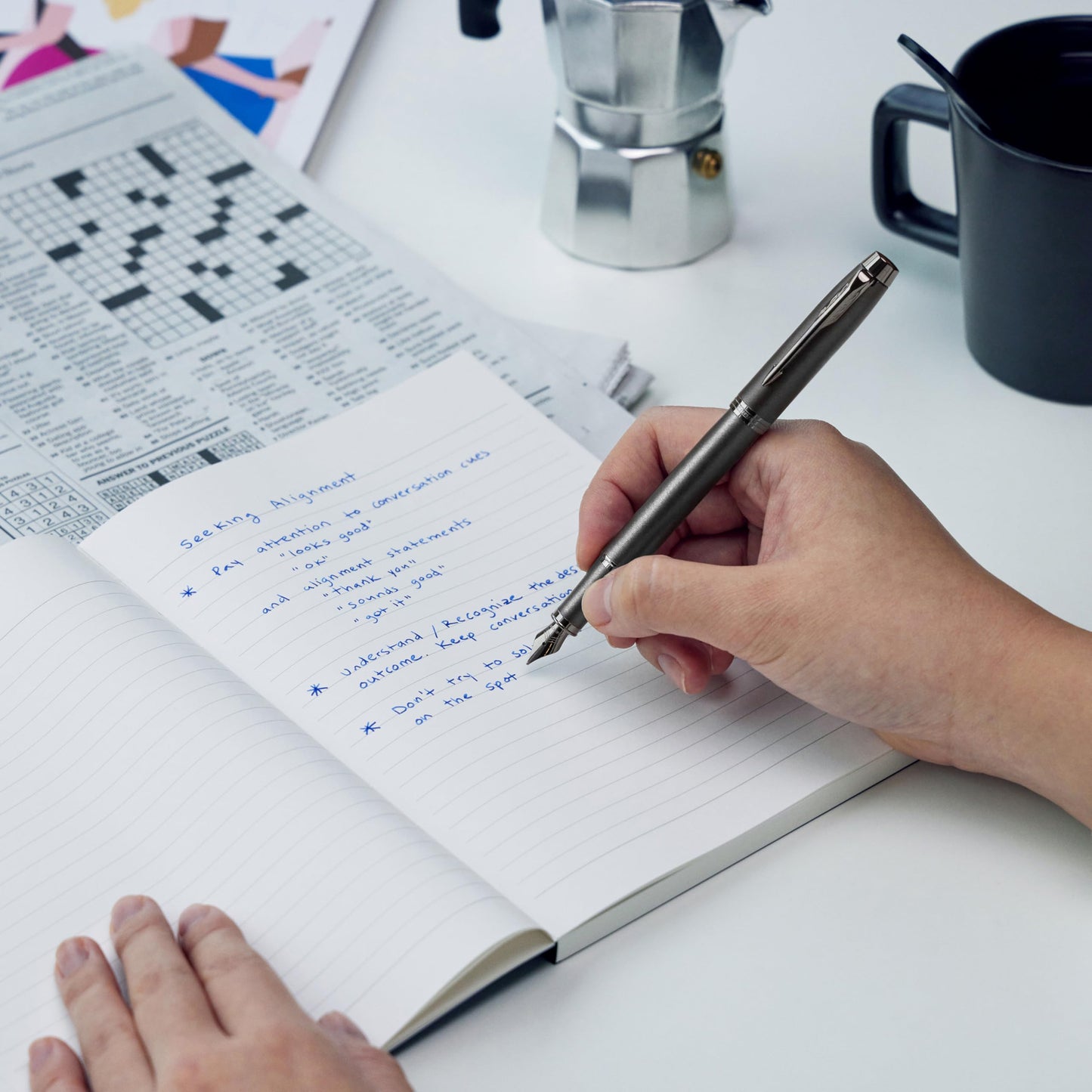 Parker IM Monochrome Fountain Pen | Gun Metal Finish and Trims | Fine Nib | Blue Ink | Gift Box