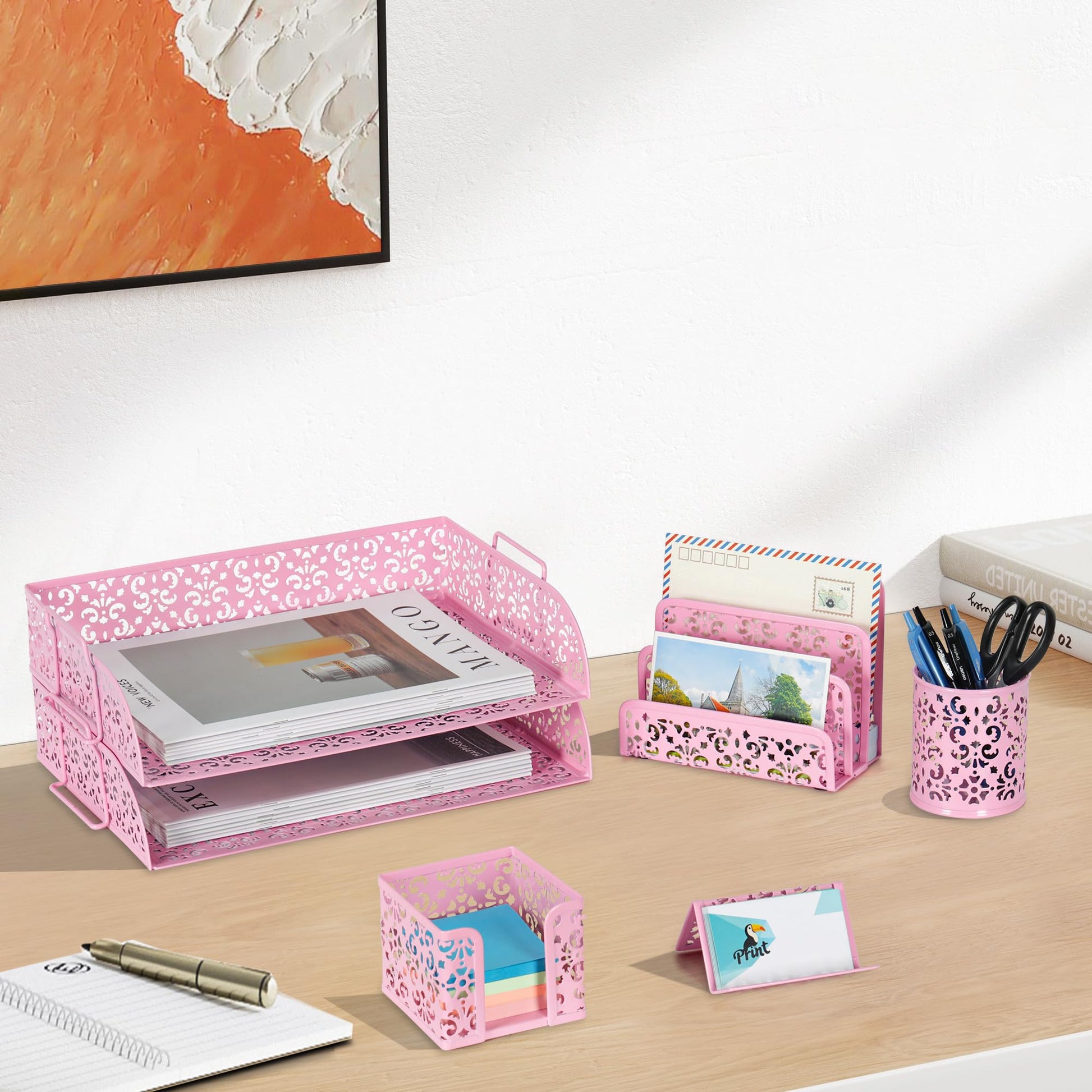 EasyPAG Desk Organizers and Accessories 5 Pieces Office Supplies Set - 2 Tier Paper Tray, Pencil