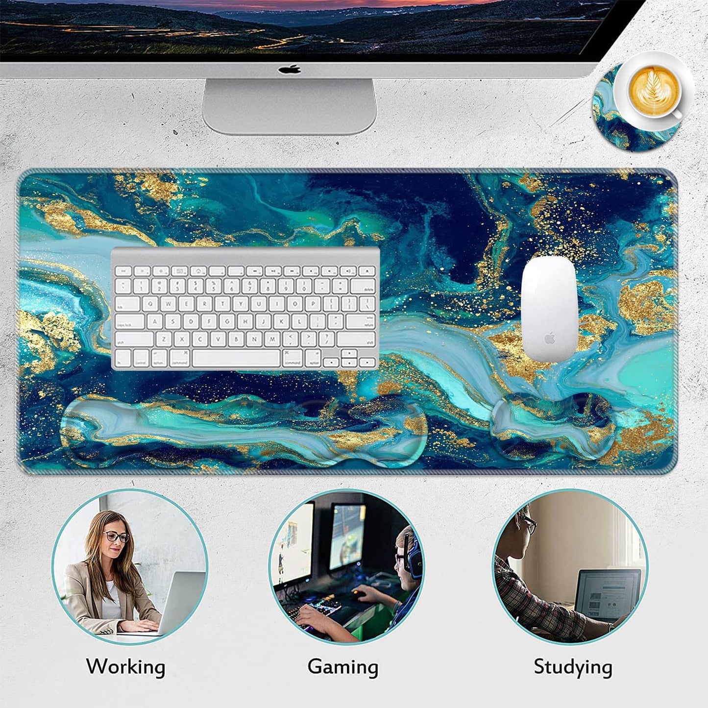 FGDRFGRW Mouse Pad Set,(31.5×11.8 in) Desk Pad + Keyboard Wrist Rest Support + Mouse Wrist Rest +
