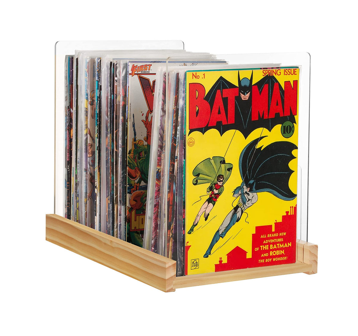 Komiq Patented Comic Book Storage Holder – Wooden & Acrylic Display Box/Case for Collectors