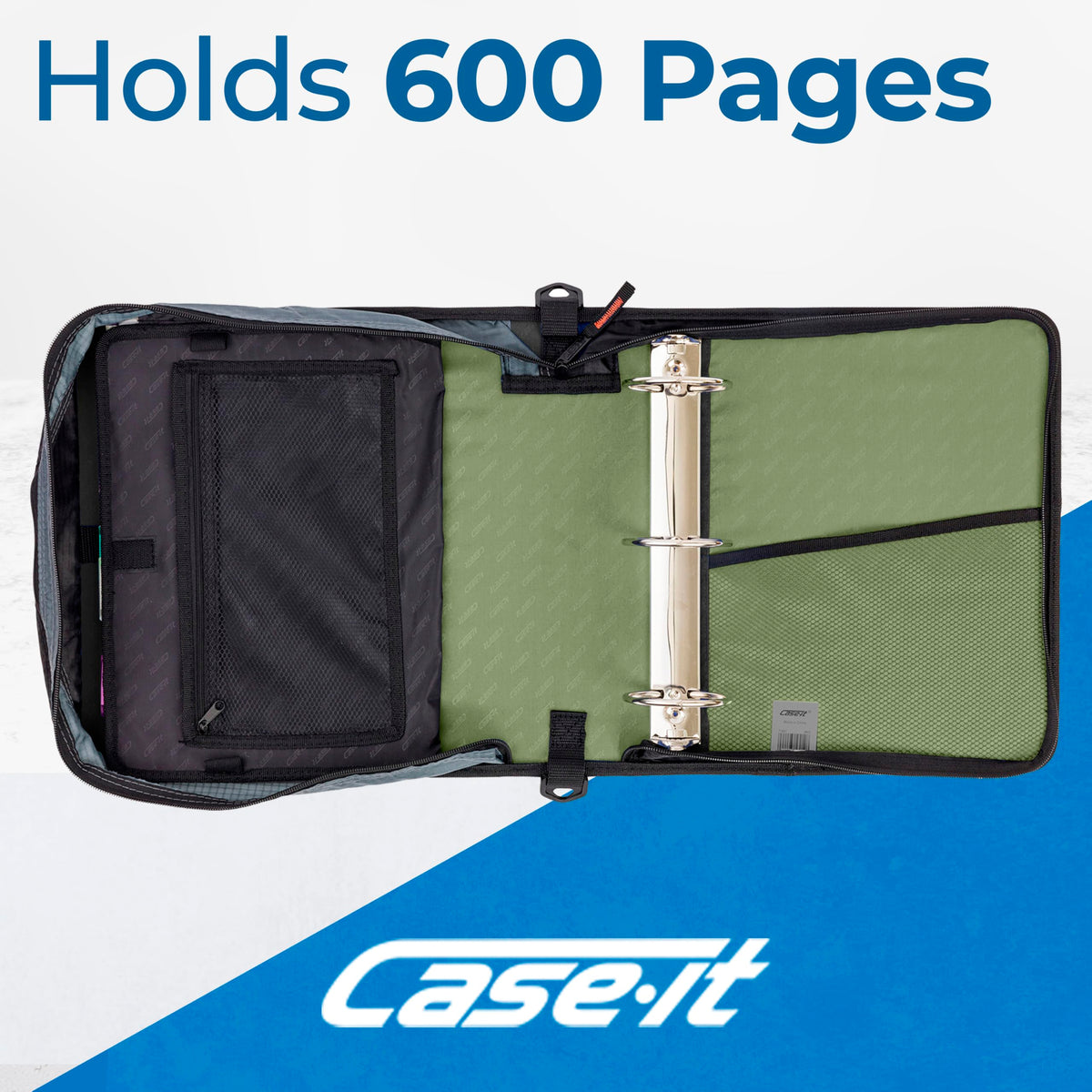 Case-it School Zipper Binder | 3-Inch O-Rings | 600-Sheet | D-146 Key Lime