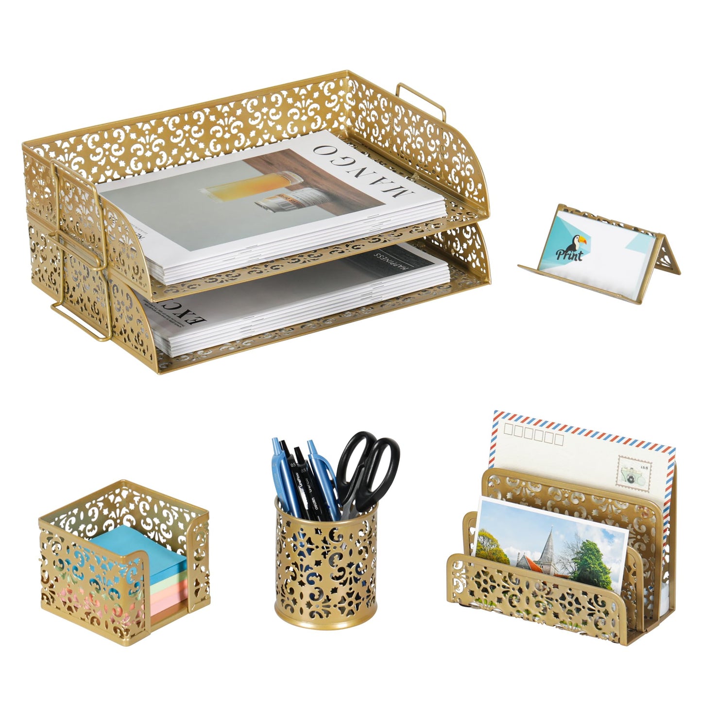EasyPAG Desk Organizers and Accessories 5 Pieces Office Supplies Set - 2 Tier Paper Tray, Pencil