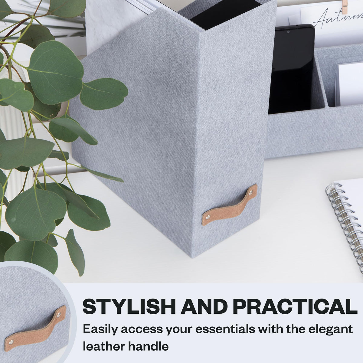 Bigso Estelle Magazine File - Magazine Holder and Organizer for Papers and Catalogs with Leather