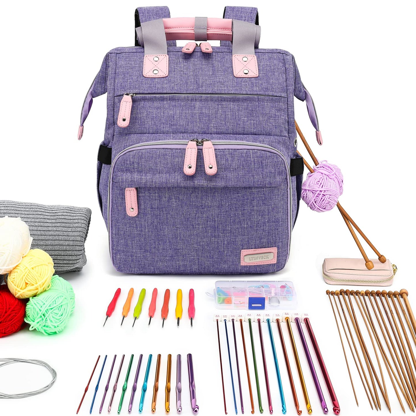 LTINVECK Knitting Bag Backpack,Yarn Storage Organizer Travel Crochet Bag,Large Capacity Tote Bag