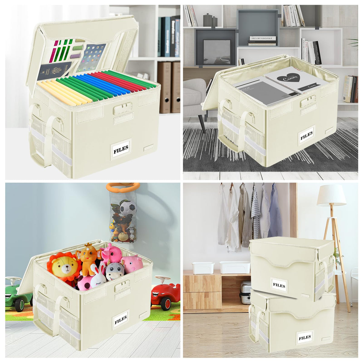 DocSafe Fireproof Document Box with Lock,File Storage Organizer with Zipper Pockets,Collapsible
