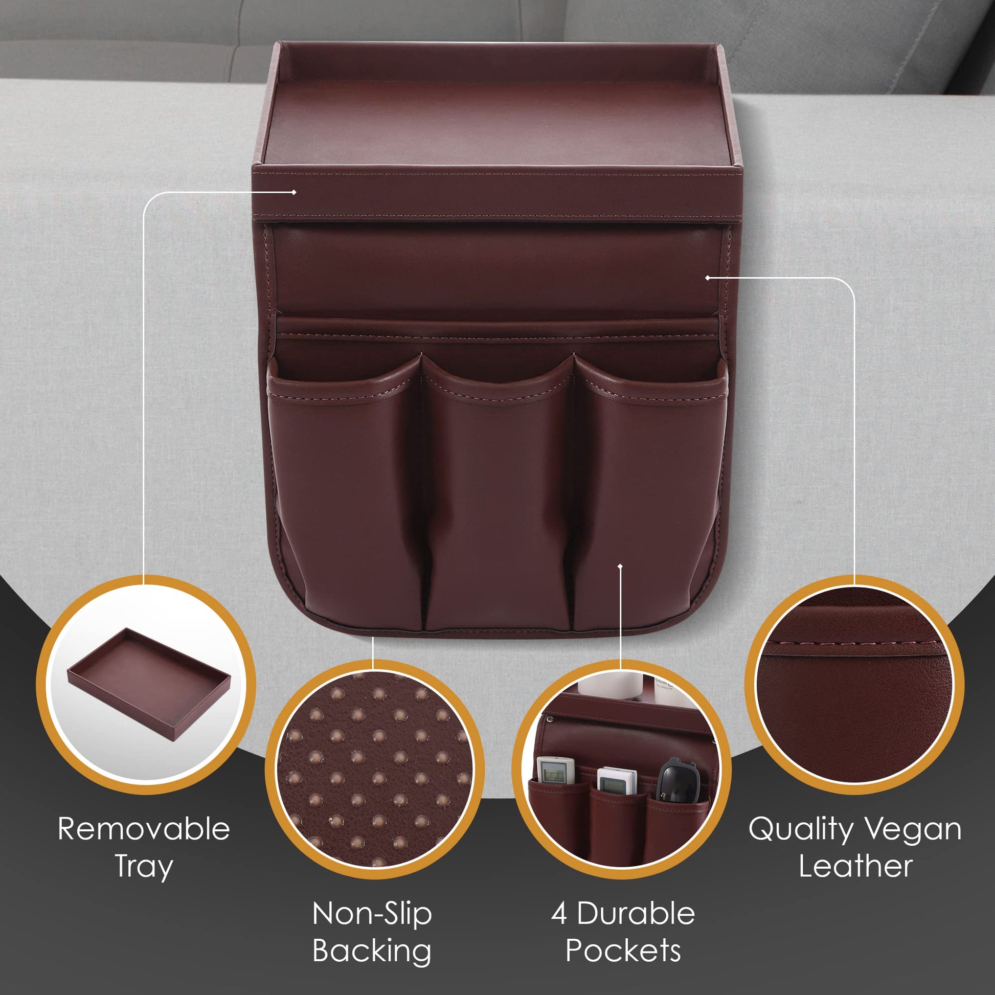 Armchair Caddy, Recliner Accessories, Armrest Organizer, Brown