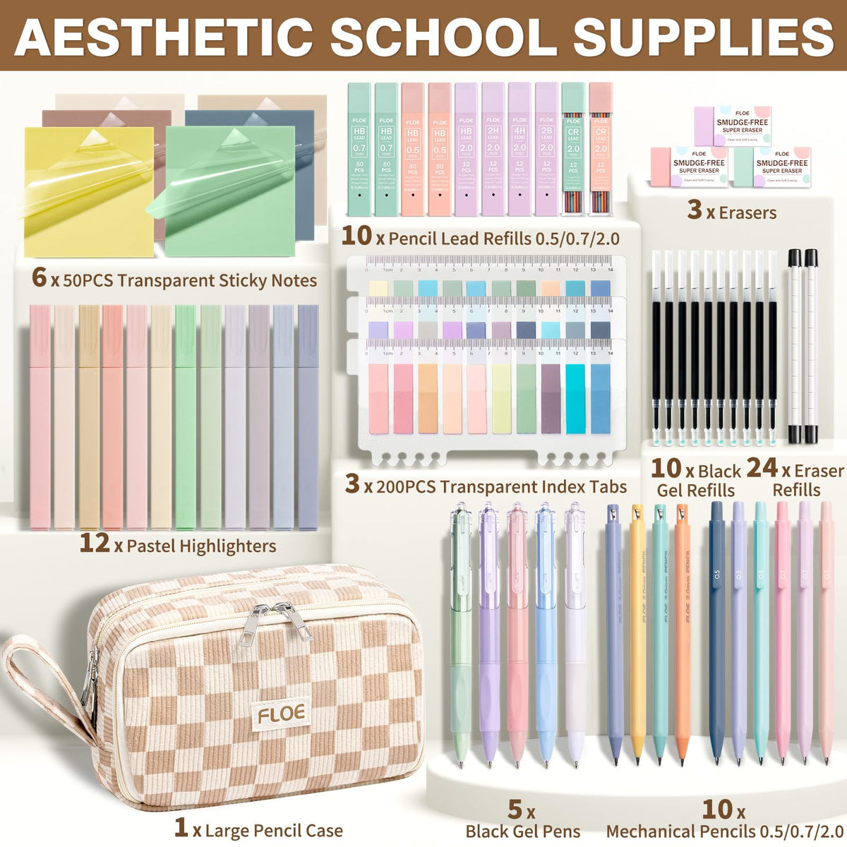 62PCS Aesthetic School Supplies Cute Back to School Supplies Stationary Set