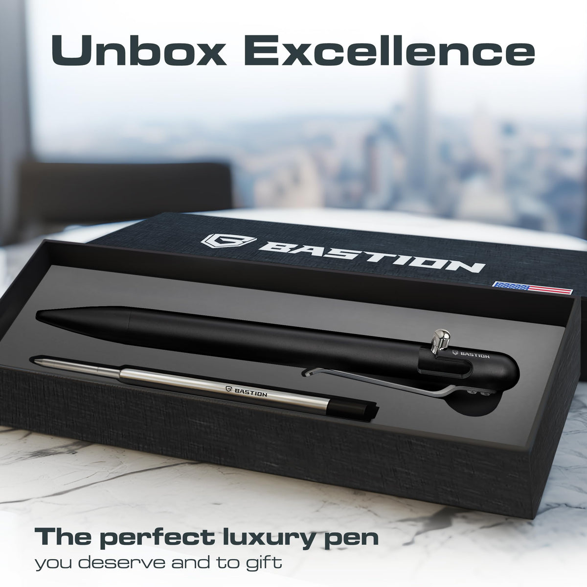 BASTION Slim Bolt Action Pen, Aluminum Black, Premium Metal Writing Pen