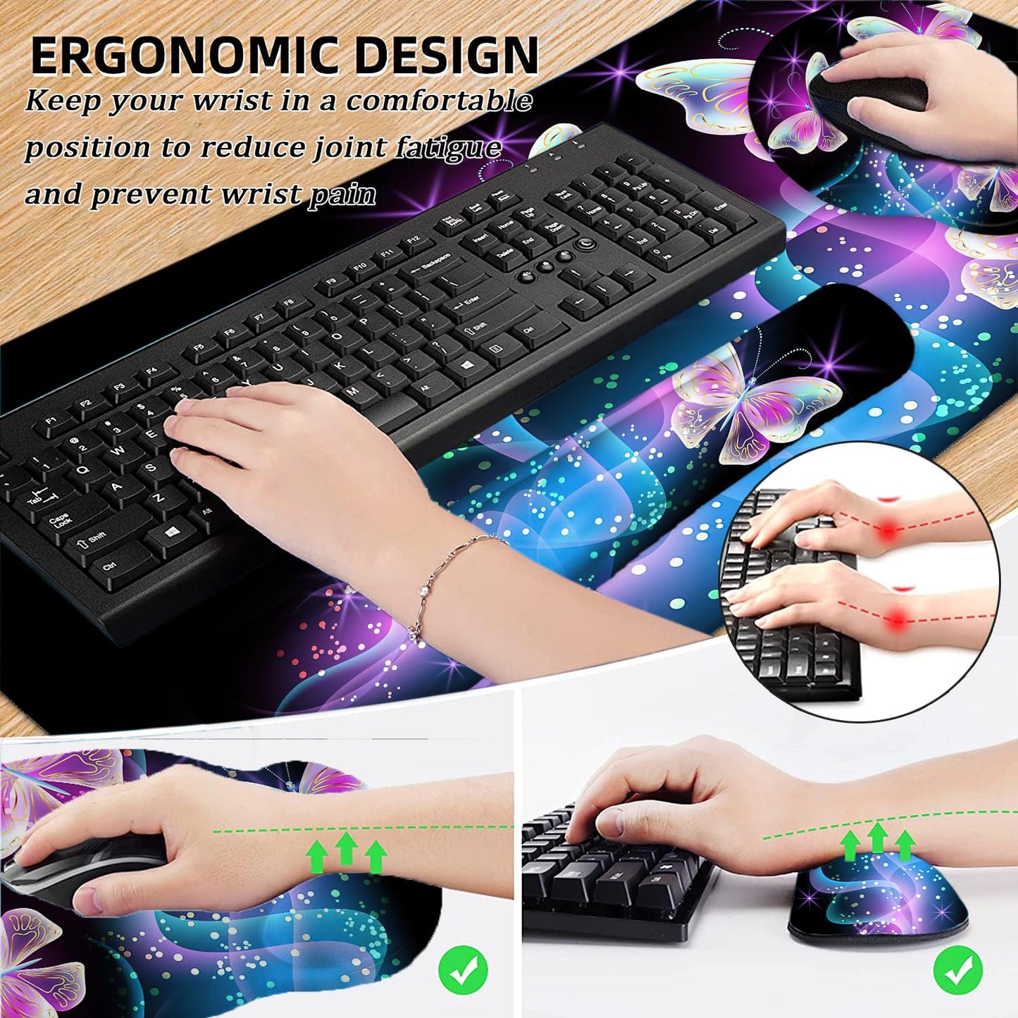 Large Desk Mat, Mouse Pad with Wrist Support, Keyboard Wrist Rest Set