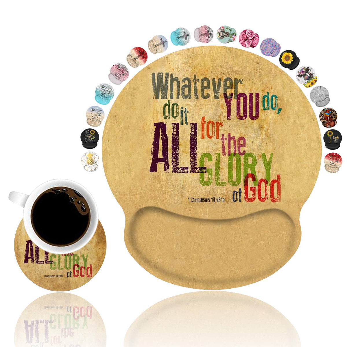Ergonomic Mouse Pad Wrist Support and Coasters Set, Bible Verse Whatever You do,do it All for The