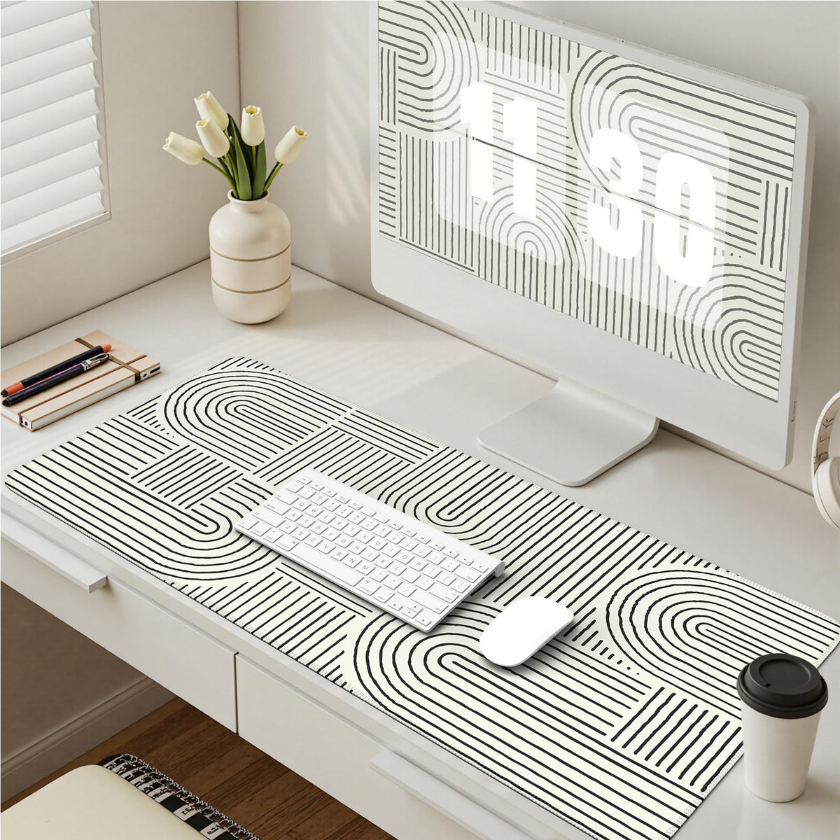 iCasso White Desk Matt for Desktop, Cute Desk Pad Mat, White