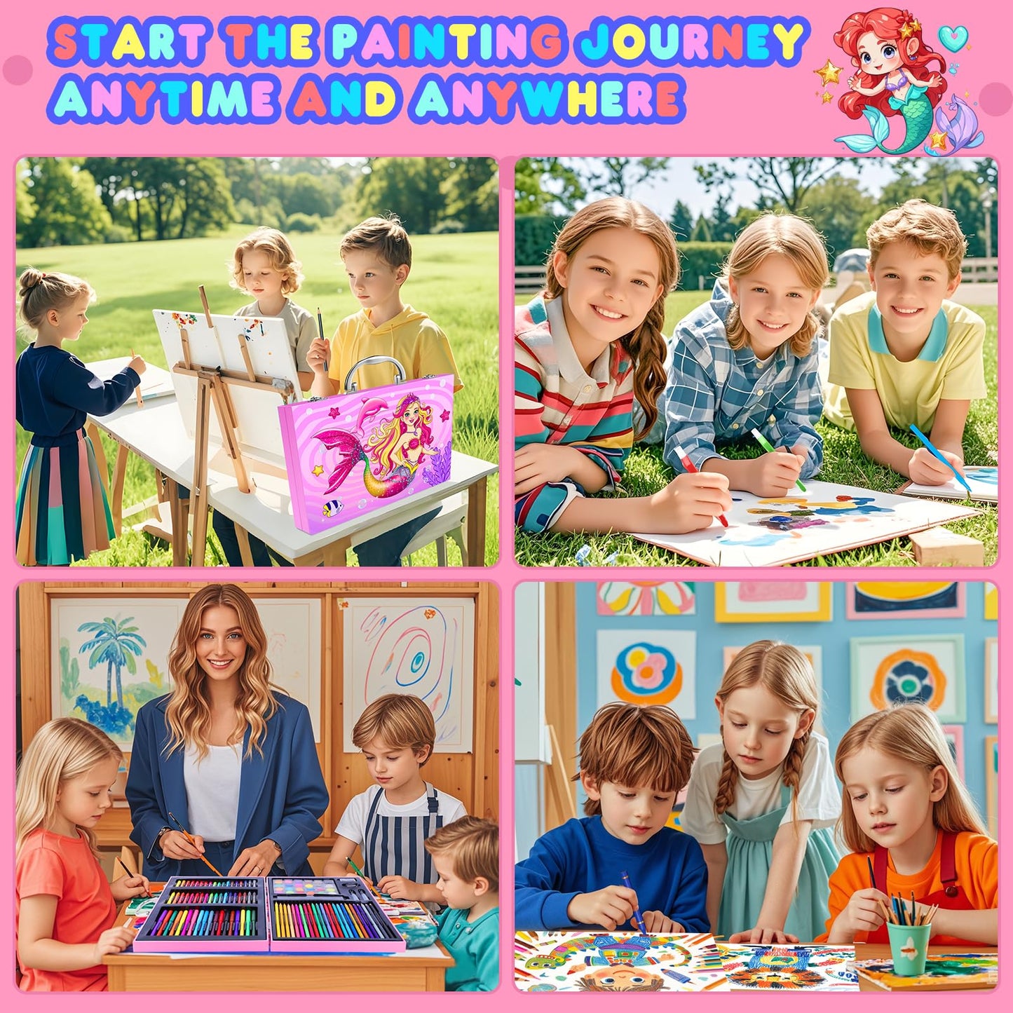 homicozy Art Supplies Kit for Kids Ages 4-12,Mermaid Art Case Coloring Set,Drawing Kits with