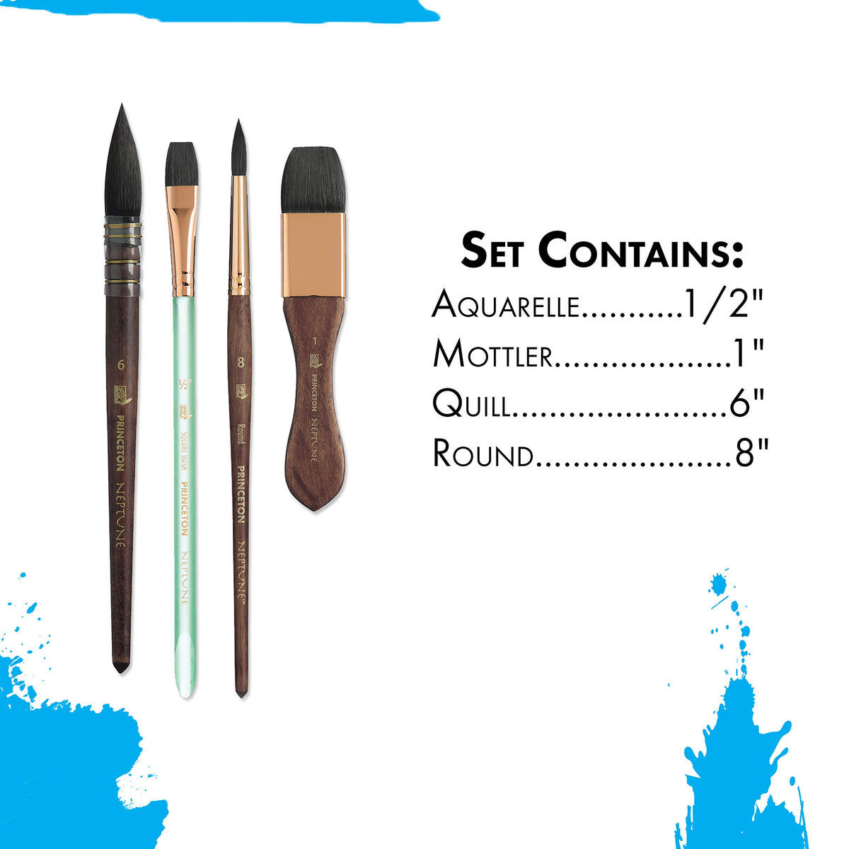 Princeton Neptune Watercolor Brush Set, Synthetic, 4 Piece, 1 Count