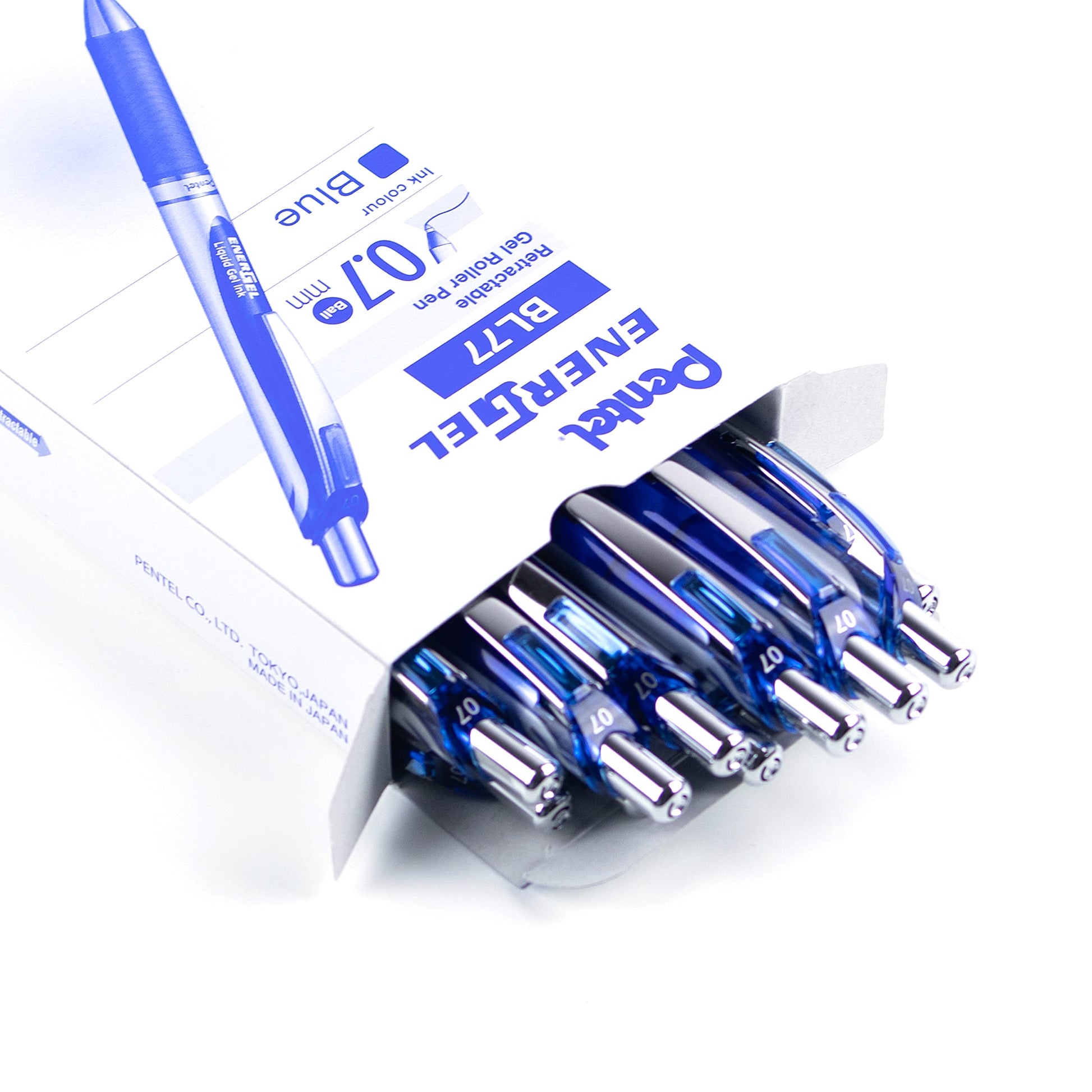 Pentel® EnerGel™ Retractable Liquid Gel Pens, Medium Point, 0.7 mm, Silver Barrel, Blue Ink, Pack