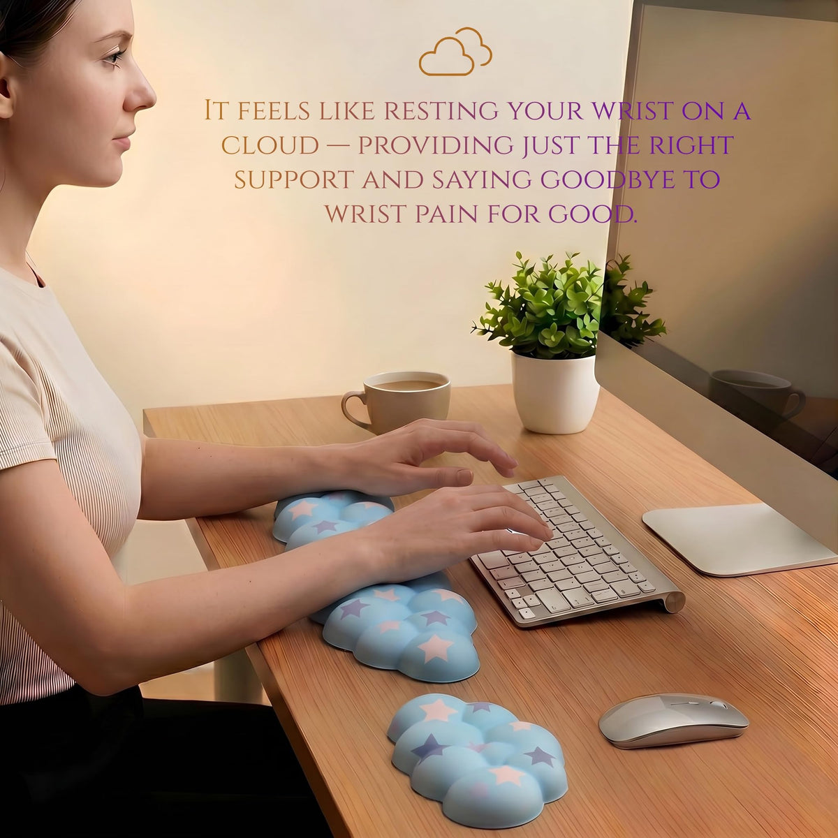 LJYZMD Cloud Wrist Rest Set for Keyboard & Mouse, 16.9", Blue Colorful Star