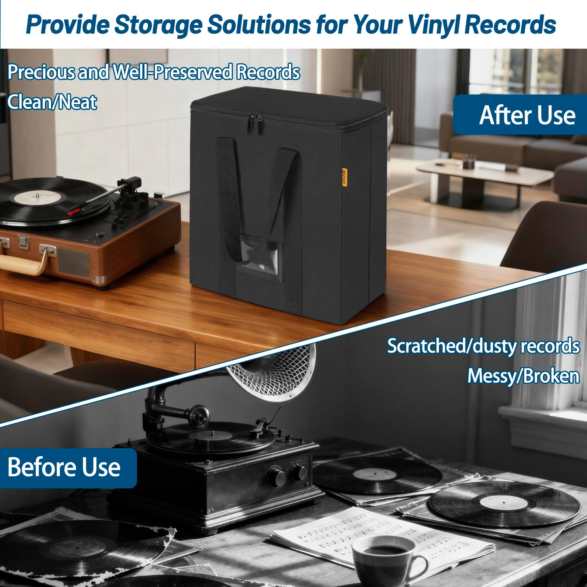 Vinyl Record Storage Box, Record Organizer Storage Bag Stores 35-50 LPs