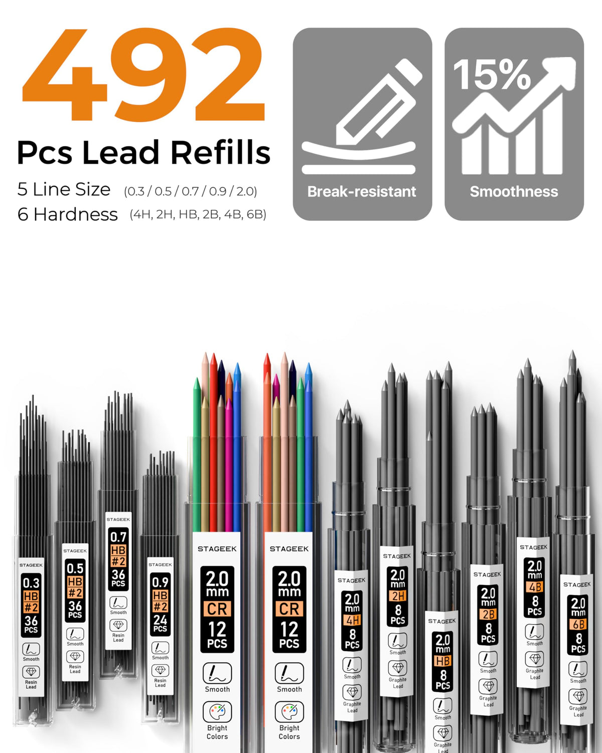 STAGEEK 37PCS Mechanical Pencil Set with Case, 0.3, 0.5, 0.7, 0.9 ＆2PCS 2mm