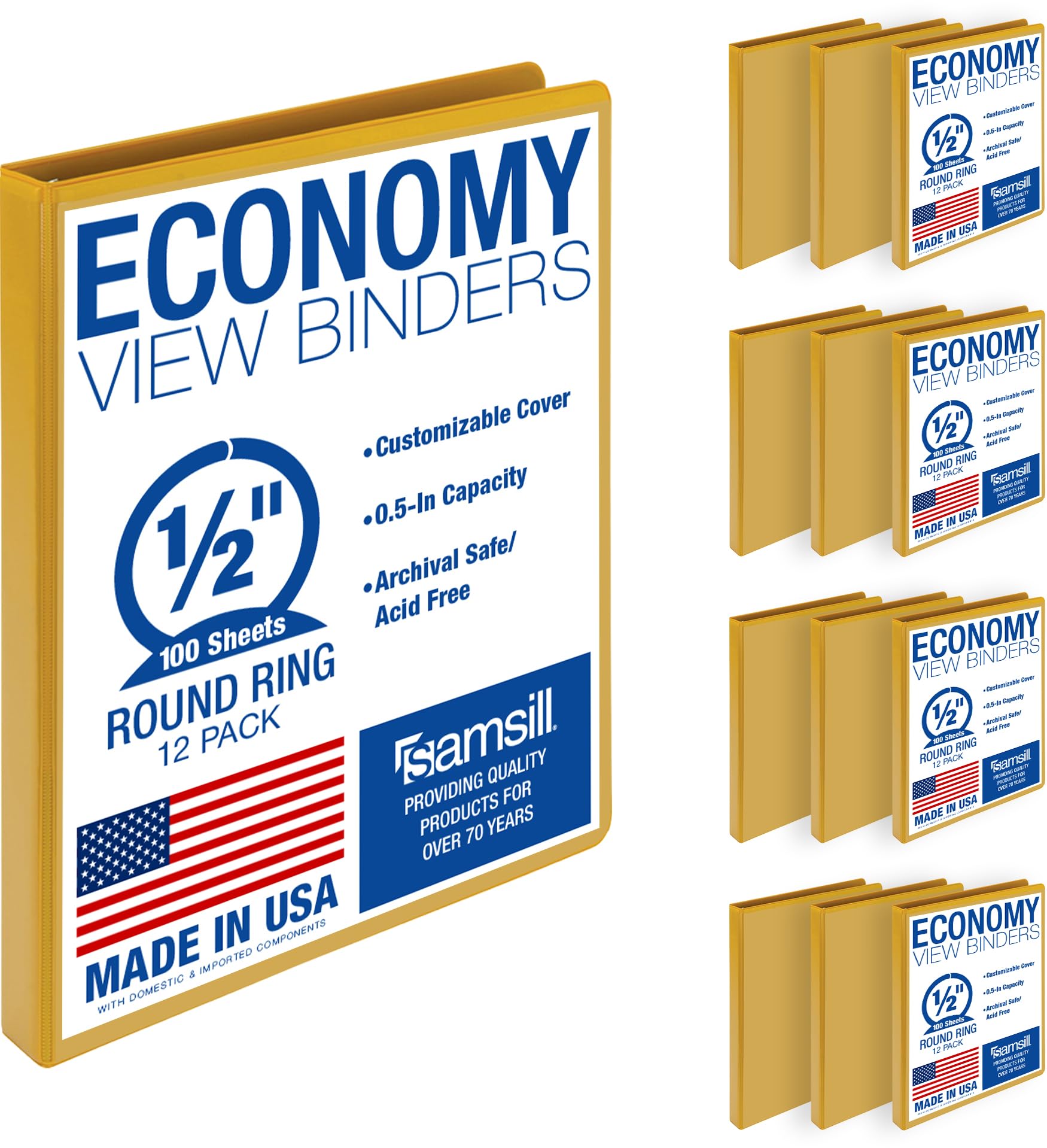 Samsill 0.5 Inch 3 Ring Binders, Economy Round Ring, Clear View Cover, 100 Sheet Capacity - for