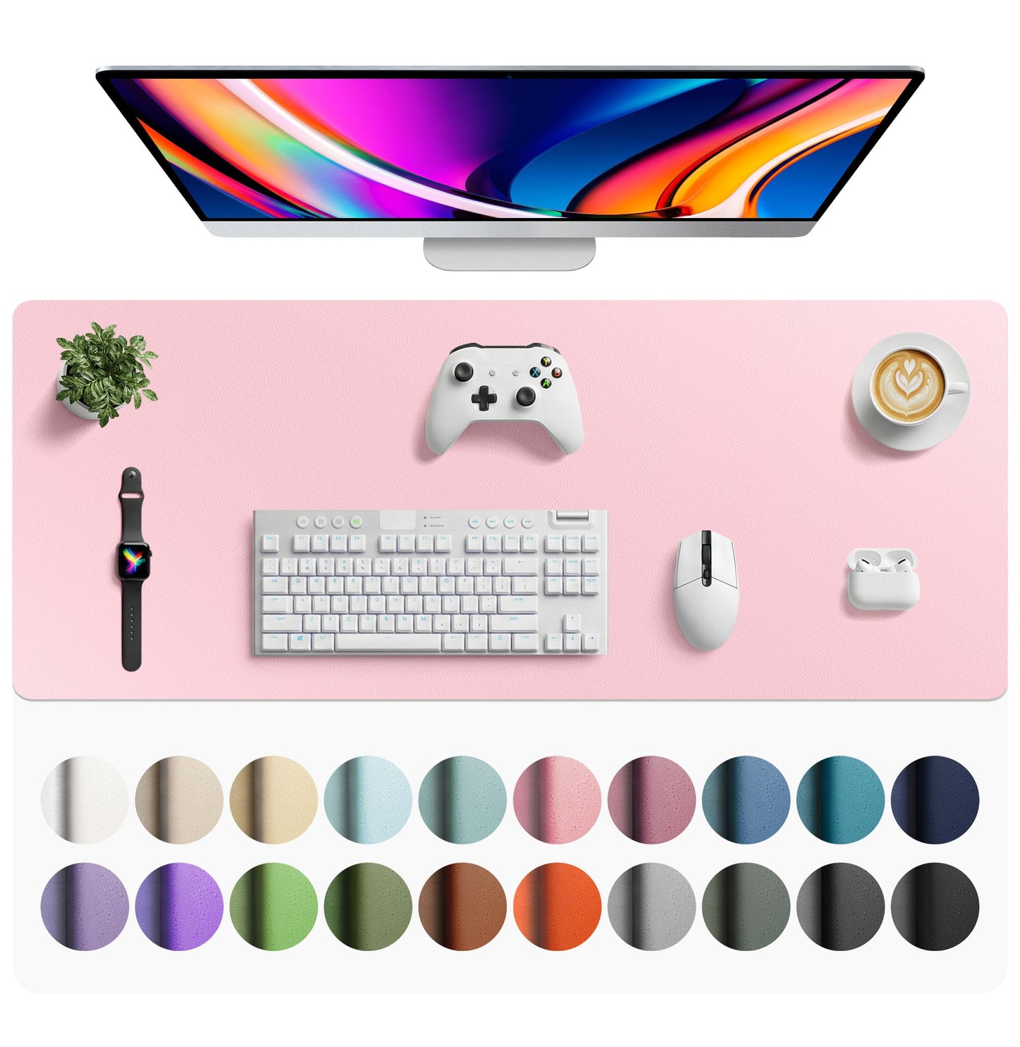 Aothia Faux Leather Desk Mat - Large Mouse Pad, Non-Slip PU Leather Blotter, Waterproof Writing