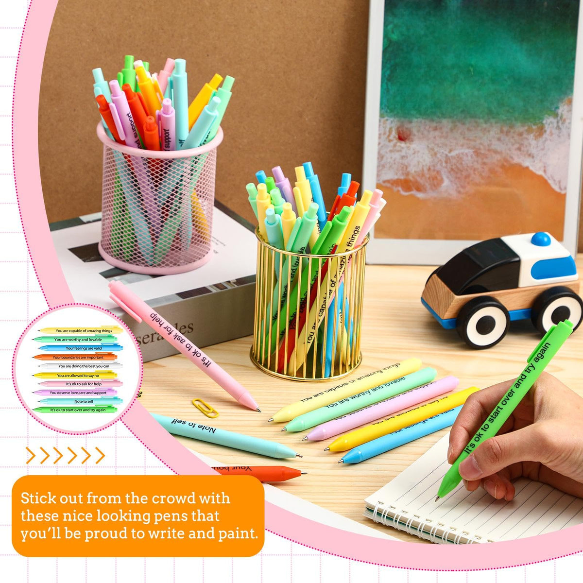 Crtiin 50 Pcs Inspirational Pens Bulk Stylish Color, Inspirational