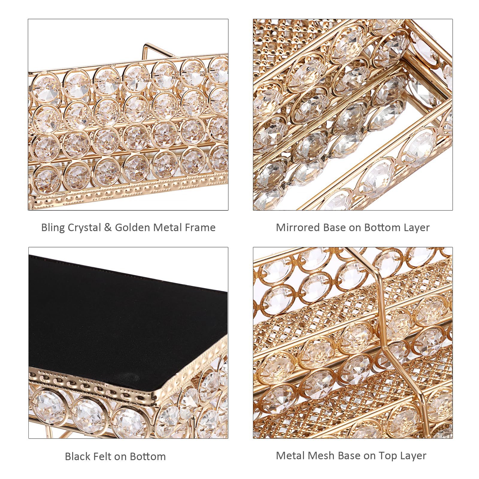 Hipiwe 3 Tiers Crystal Business Card Holder Gold Business Card Display Stand with 6 Slots Name Card