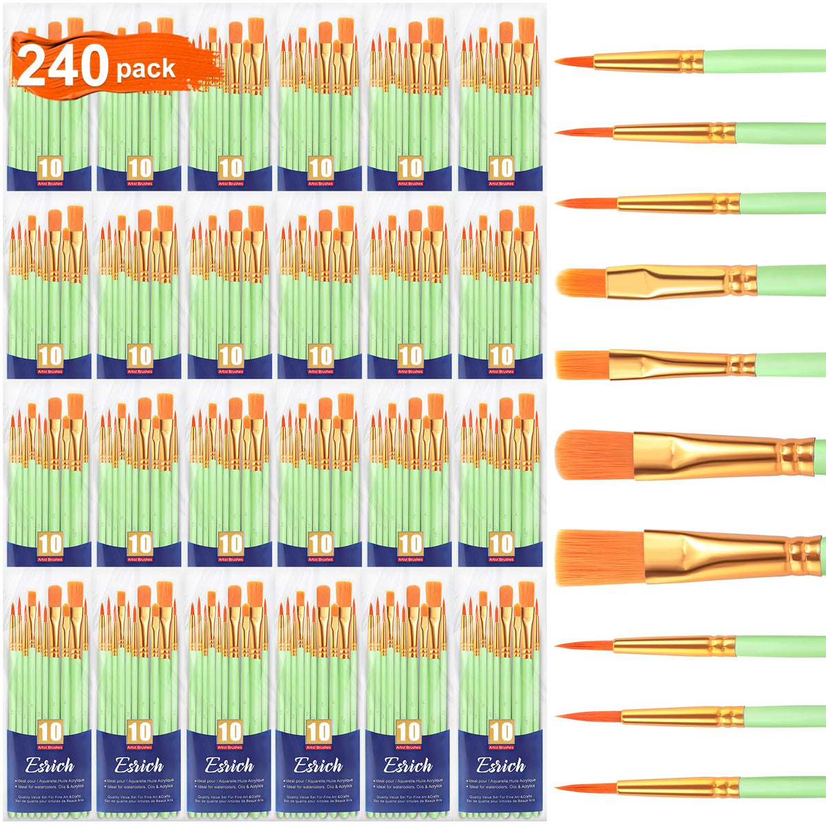 ESRICH 240PCS Paint Brushes, Paint Brush for Acrylic Painting
