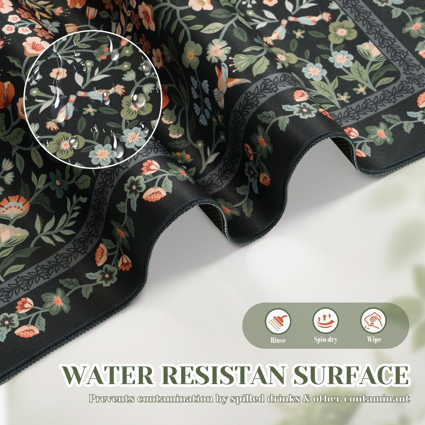 iCasso Aesthetic Floral Desk Mat,Retro Mouse Pads,31.5x11.8in, Black