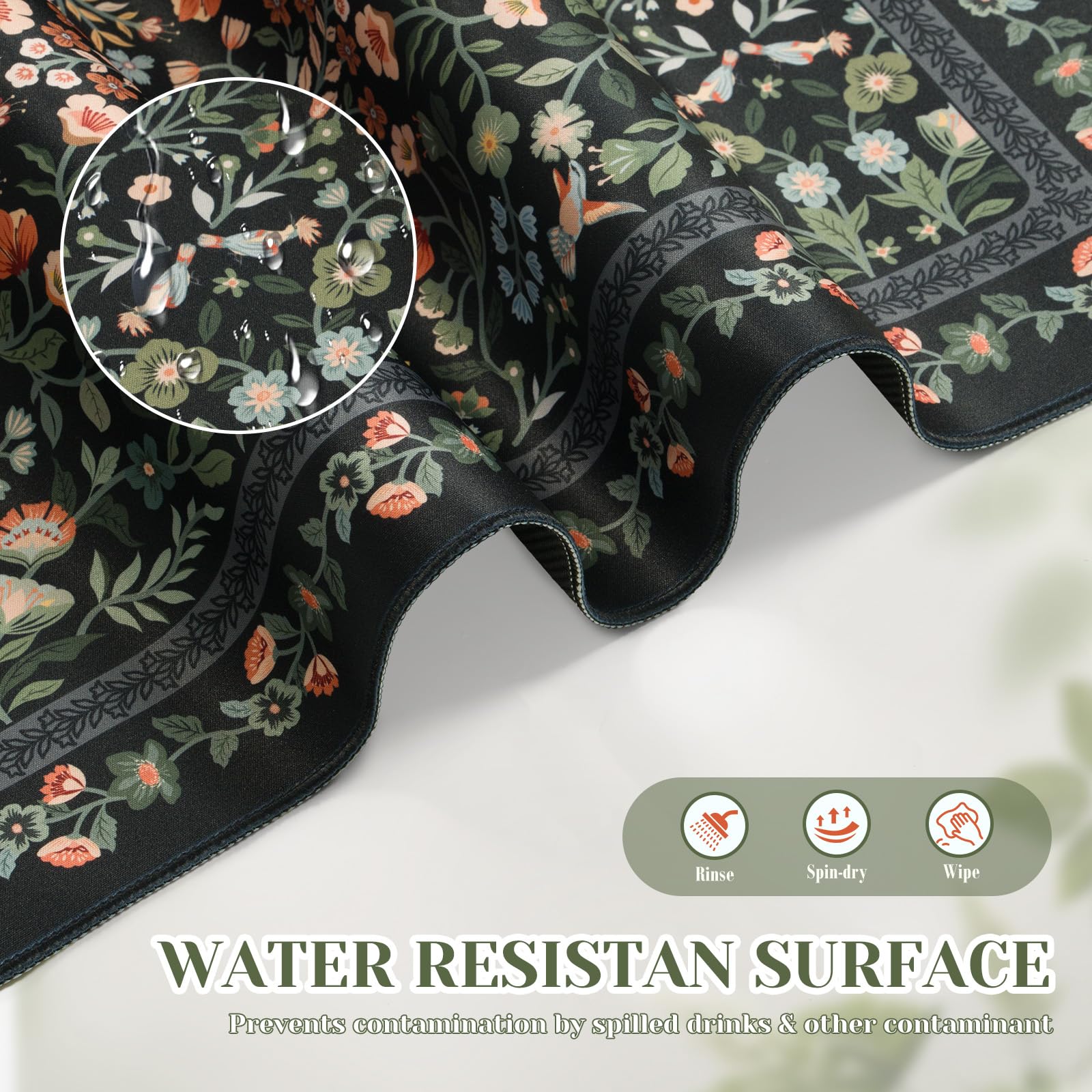 iCasso Aesthetic Floral Desk Mat,Retro Mouse Pads,31.5x11.8in, Black