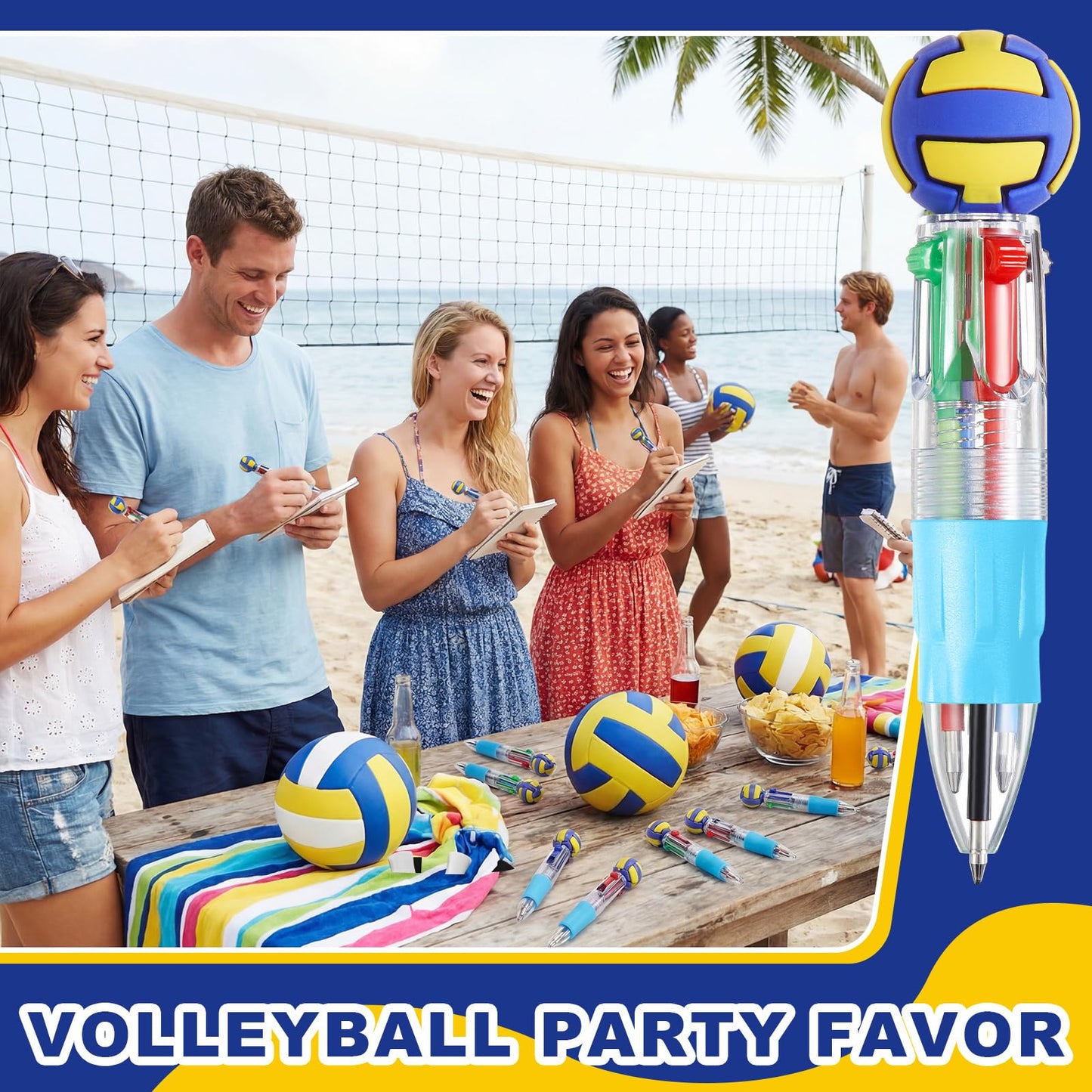Kosiz 24 Pack Volleyball Party Favors Multicolor 4 in 1 0.5mm Ballpoint Pen