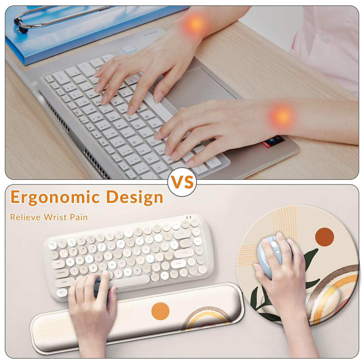 VINEBURY Desk Mat Set Keyboard and Mouse Pad with Wrist Rest Support