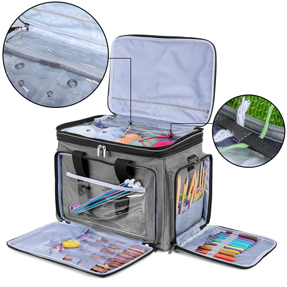 LUXJA Portable Yarn Knitting Storage Tote Bag,Gray